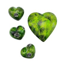 Green Kisii Soapstone Handcarved Hearts and Bowl Set