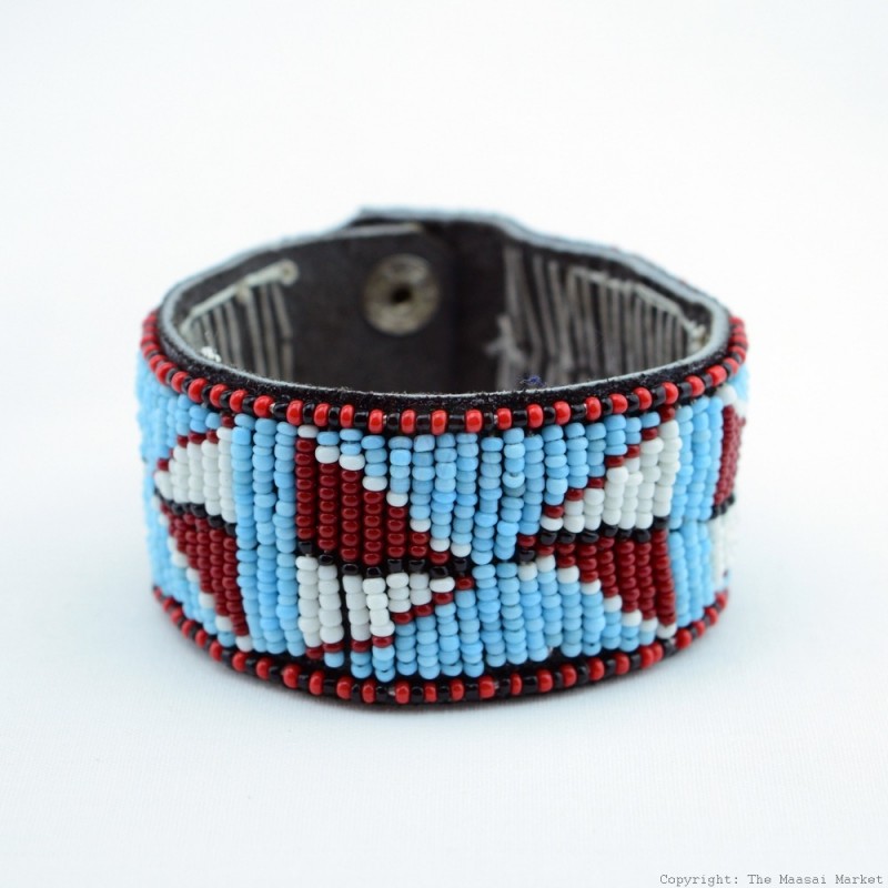 Maasai Bead Leather Bracelet Cuff 408-40